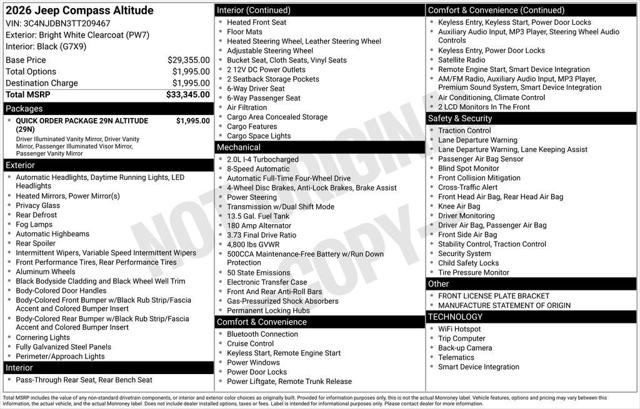 2026 Jeep Compass COMPASS LATITUDE ALTITUDE 4X4 2026 Jeep Compass COMPASS LATITUDE ALTITUDE 4X4