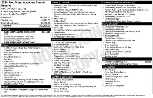2026 Wagoneer Grand Wagoneer GRAND WAGONEER SUMMIT RESERVE 4X4