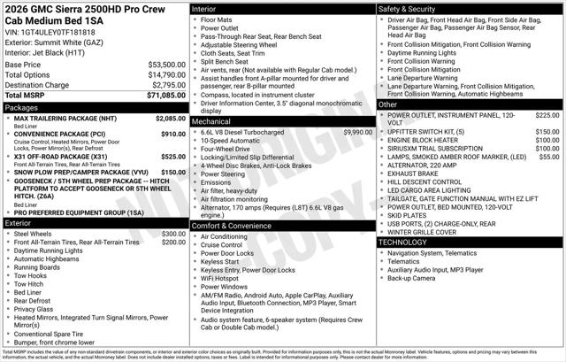 2026 GMC Sierra 2500HD Crew Cab, Standard Bed, Pro, 4WD