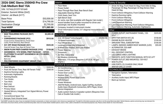 2026 GMC Sierra 2500HD Crew Cab, Standard Bed, Pro, 4WD