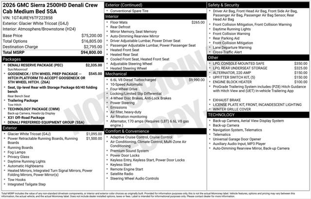2026 GMC Sierra 2500HD Crew Cab, Standard Bed, Denali, 4WD