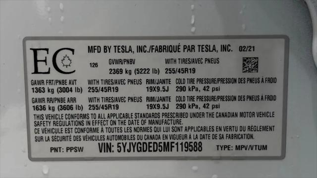 2021 Tesla Model Y Standard Range Rear-Wheel Drive