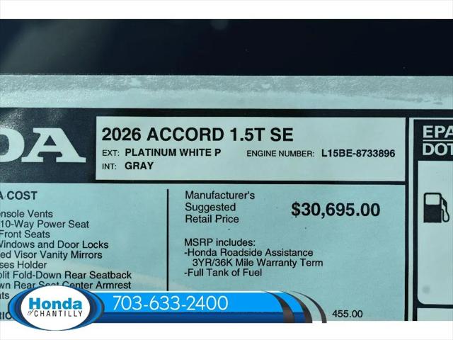 2026 Honda Accord Sedan SE
