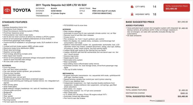 2011 Toyota Sequoia Limited 5.7L V8