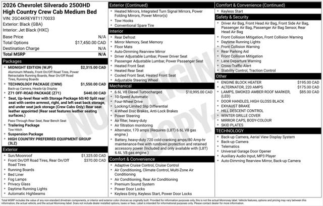 2026 Chevrolet Silverado 2500HD Crew Cab, Standard Bed, High Country, 4WD