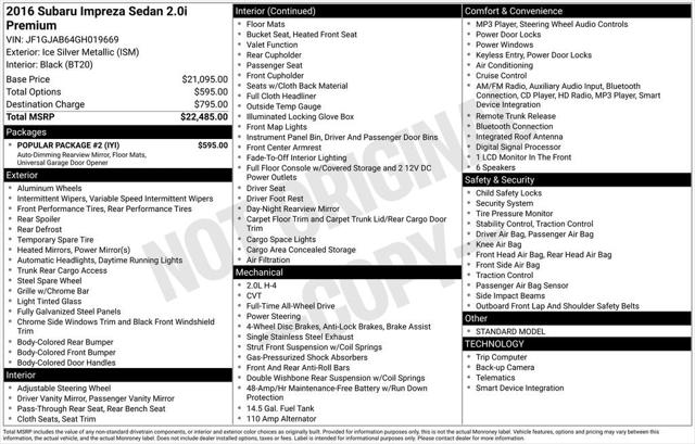2016 Subaru Impreza 2.0i Premium