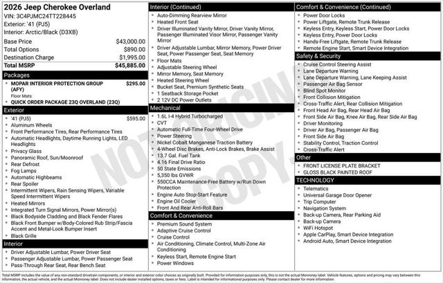 2026 Jeep Cherokee CHEROKEE OVERLAND 4X4