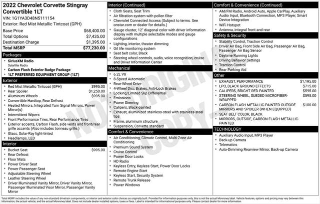 2022 Chevrolet Corvette Stingray RWD Convertible 1LT