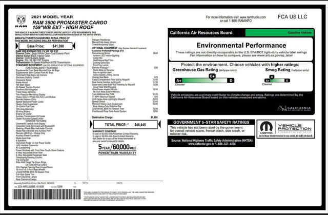 2021 Ram ProMaster Cargo Van High Roof 159" WB EXT