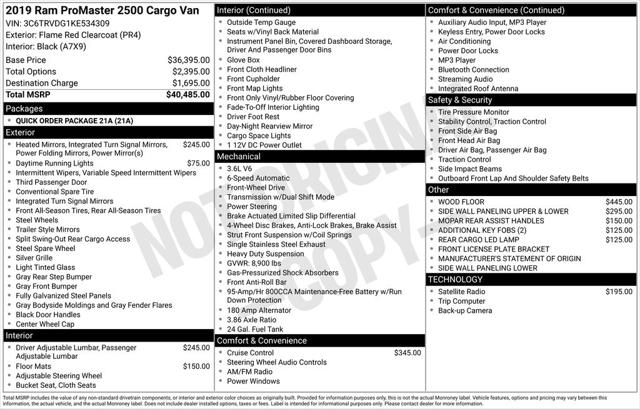 2019 Ram ProMaster 2500 Cargo Van High Roof 159" WB