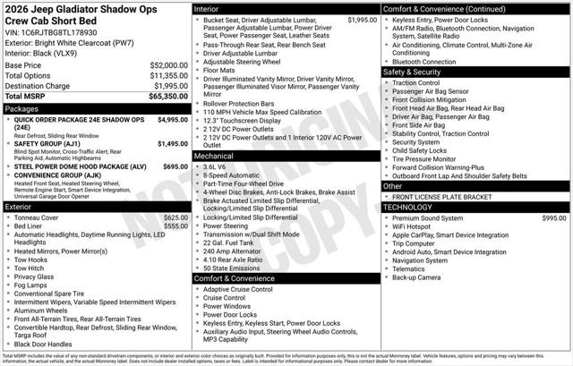 2026 Jeep Gladiator GLADIATOR SHADOW OPS 4X4