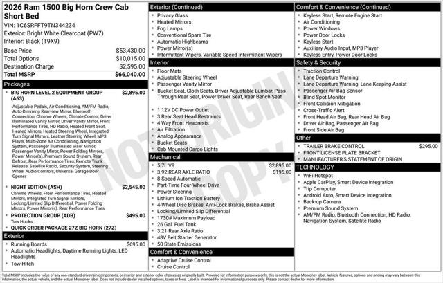 2026 RAM Ram 1500 RAM 1500 BIG HORN CREW CAB 4X4 57 BOX