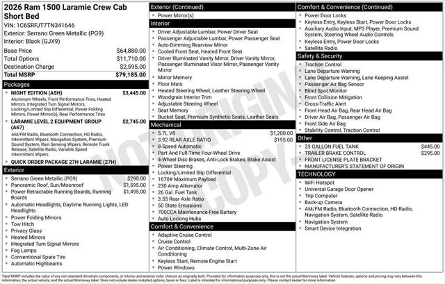 2026 RAM Ram 1500 RAM 1500 LARAMIE CREW CAB 4X4 57 BOX