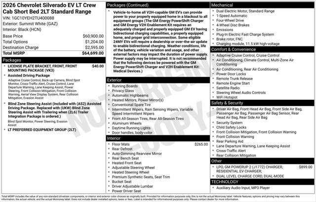 2026 Chevrolet Silverado EV LT - Standard Range 4WD