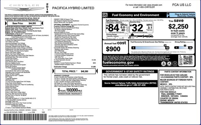 2018 Chrysler Pacifica Hybrid Limited
