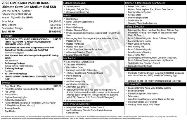 2026 GMC Sierra 2500HD Crew Cab, Standard Bed, Denali Ultimate, 4WD