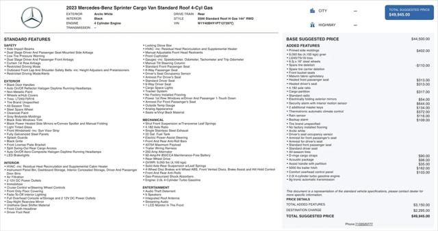 2023 Mercedes-Benz Sprinter 2500 Standard Roof 4-Cyl Gas