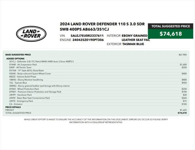 2024 Land Rover Defender 110 P400 S