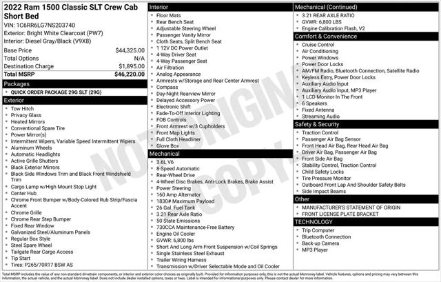 2022 Ram 1500 Classic SLT Crew Cab 4x2 5'7" Box