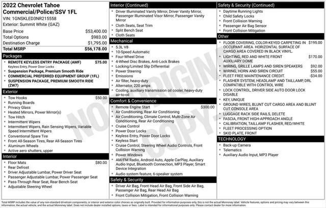 2022 Chevrolet Tahoe 4WD Commercial Fleet