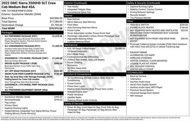 2022 GMC Sierra 3500HD 4WD Crew Cab Standard Bed SLT