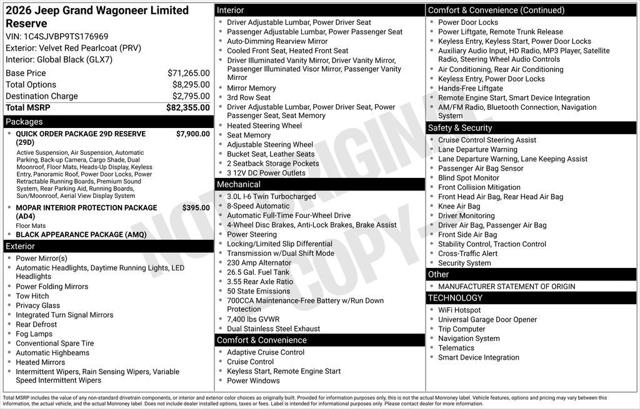 2026 Wagoneer Grand Wagoneer GRAND WAGONEER LIMITED RESERVE 4X4