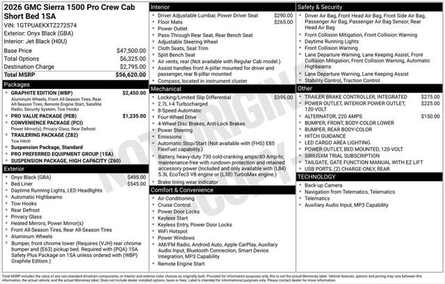 2026 GMC Sierra 1500 Crew Cab, Short Bed, Pro, 4WD