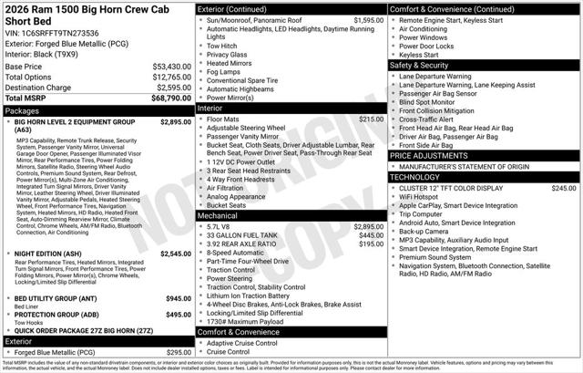2026 RAM Ram 1500 RAM 1500 BIG HORN CREW CAB 4X4 57 BOX