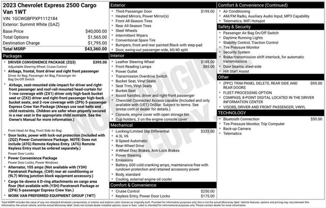 2023 Chevrolet Express Cargo Van RWD 2500 Extended Wheelbase WT