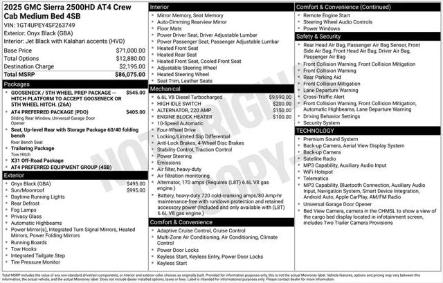 2025 GMC Sierra 2500HD Crew Cab, Standard Bed, AT4, 4WD