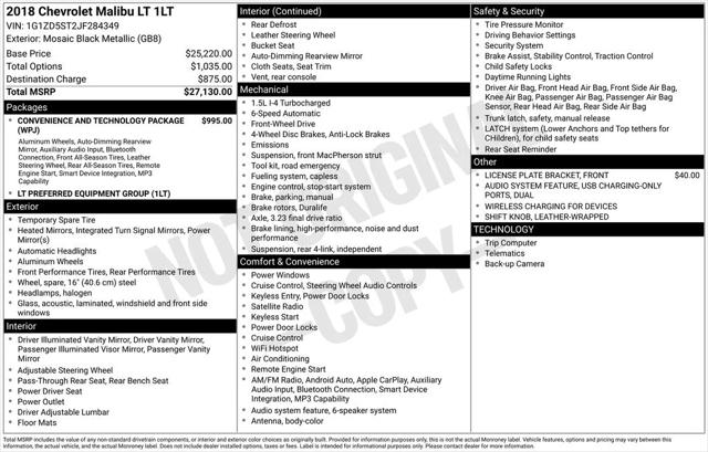 2018 Chevrolet Malibu LT 2018 Chevrolet Malibu LT