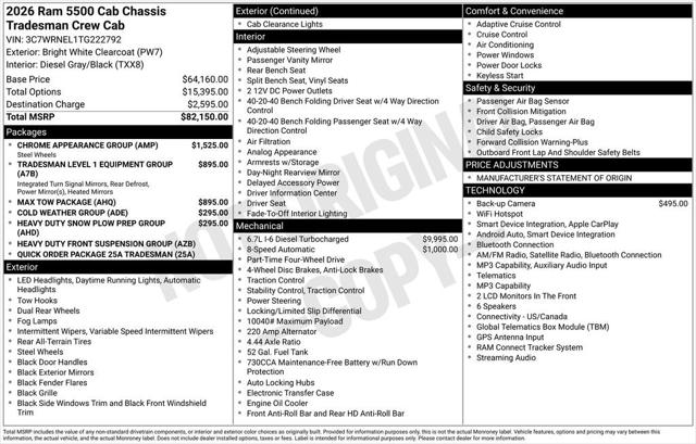 2026 RAM Ram 5500 Chassis Cab RAM 5500 TRADESMAN CHASSIS CREW CAB 4X4 60 CA
