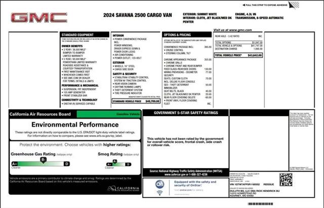 2024 GMC Savana Cargo RWD 2500 Regular Wheelbase Work Van