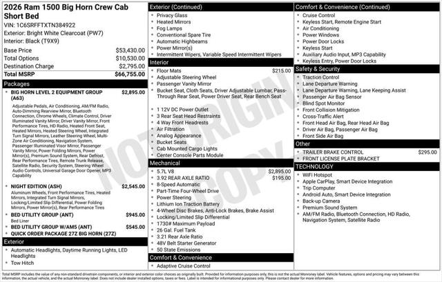 2026 Ram 1500 Big Horn Crew Cab 4x4 5'7" Box