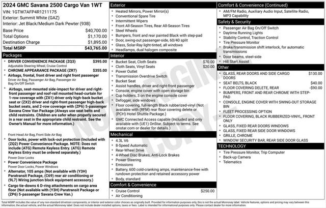 2024 GMC Savana Cargo RWD 2500 Regular Wheelbase Work Van