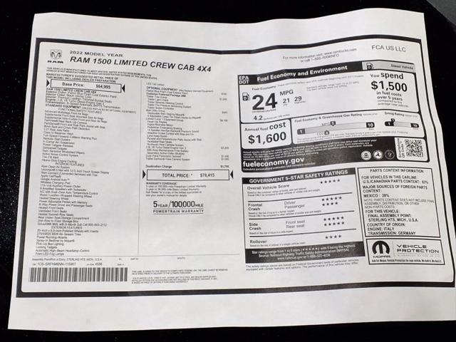 2022 Ram 1500 Limited Crew Cab 4x4 5'7" Box