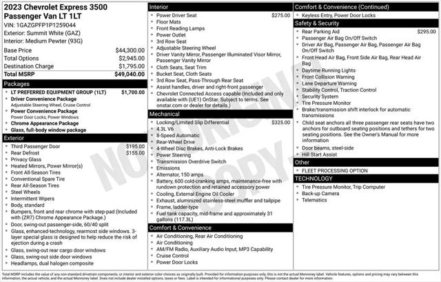 2023 Chevrolet Express Passenger RWD 3500 Extended Wheelbase LT