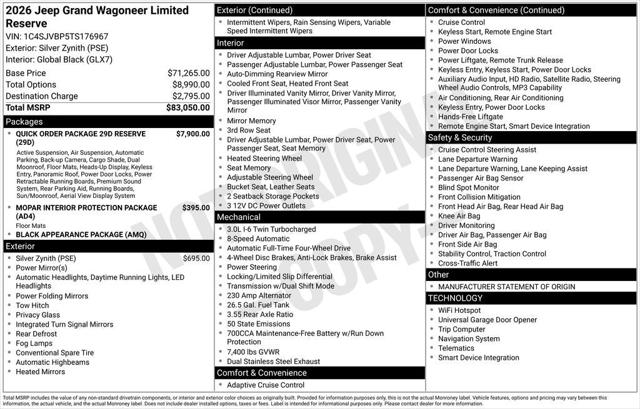 2026 Wagoneer Grand Wagoneer GRAND WAGONEER LIMITED RESERVE 4X4