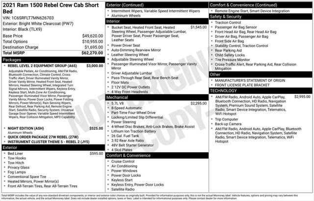 2021 Ram 1500 Rebel Crew Cab 4x4 5'7" Box