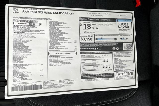 New 2026 RAM 1500 Big Horn Crew Cab 4x4 57" Box For Sale in Millington, TN