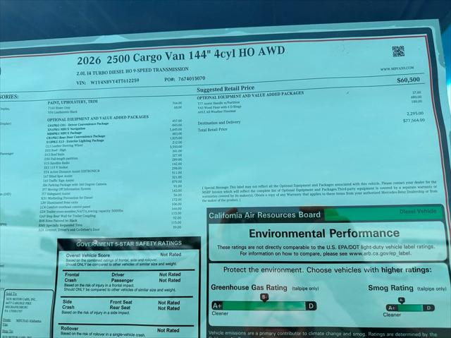 2026 Mercedes-Benz Sprinter 2500 DCAA2S High Roof Diesel