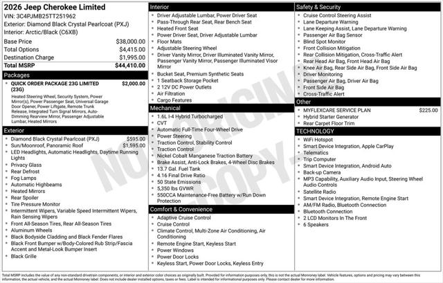 2026 Jeep Cherokee CHEROKEE LIMITED 4X4 2026 Jeep Cherokee CHEROKEE LIMITED 4X4