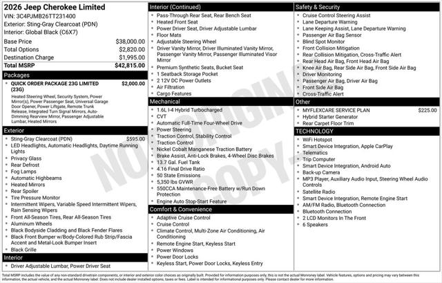 2026 Jeep Cherokee CHEROKEE LIMITED 4X4 2026 Jeep Cherokee CHEROKEE LIMITED 4X4