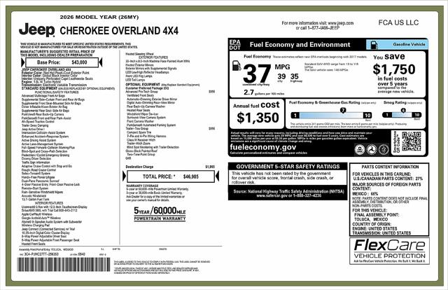2026 Jeep Cherokee CHEROKEE OVERLAND 4X4
