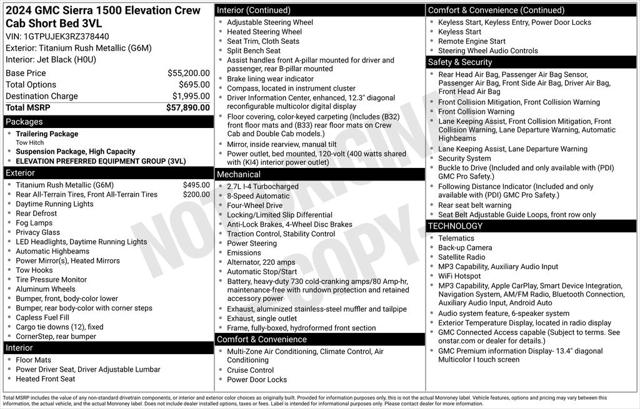 2024 GMC Sierra 1500 4WD Crew Cab Short Box Elevation with 3VL