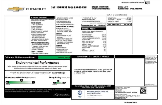 2021 Chevrolet Express Cargo Van RWD 2500 Regular Wheelbase WT