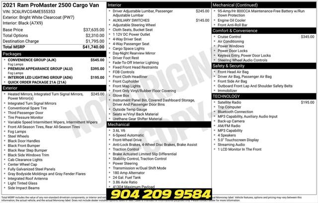 2021 Ram ProMaster 2500 Cargo Van High Roof 136" WB