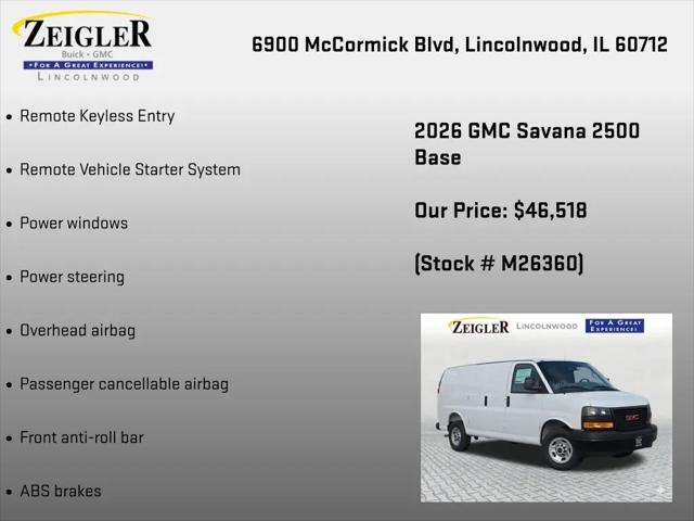 2026 GMC Savana Cargo 2500 Regular Wheelbase, Work Van, RWD