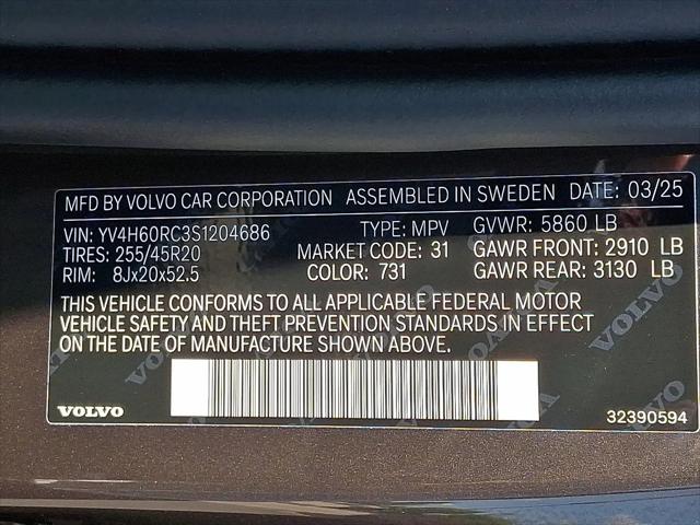 2025 Volvo XC60 Plug-In Hybrid Plus, T8 AWD Electric/Gasoline, Dark