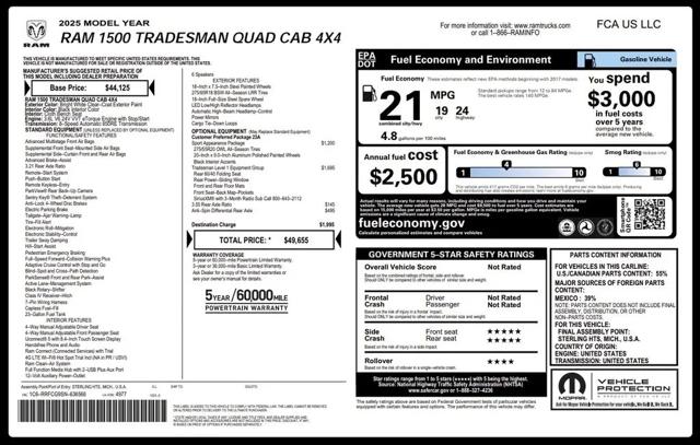 2025 Ram 1500 Tradesman Quad Cab 4x4 6'4" Box